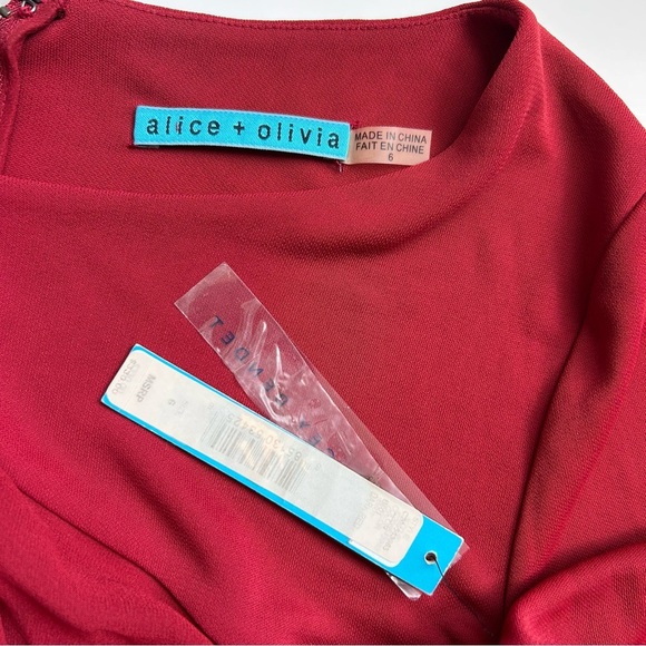 Alice + Olivia Red Silk Long Sleeve Ruched Goddess Mini Dress Size 6 NWT - Picture 12 of 16